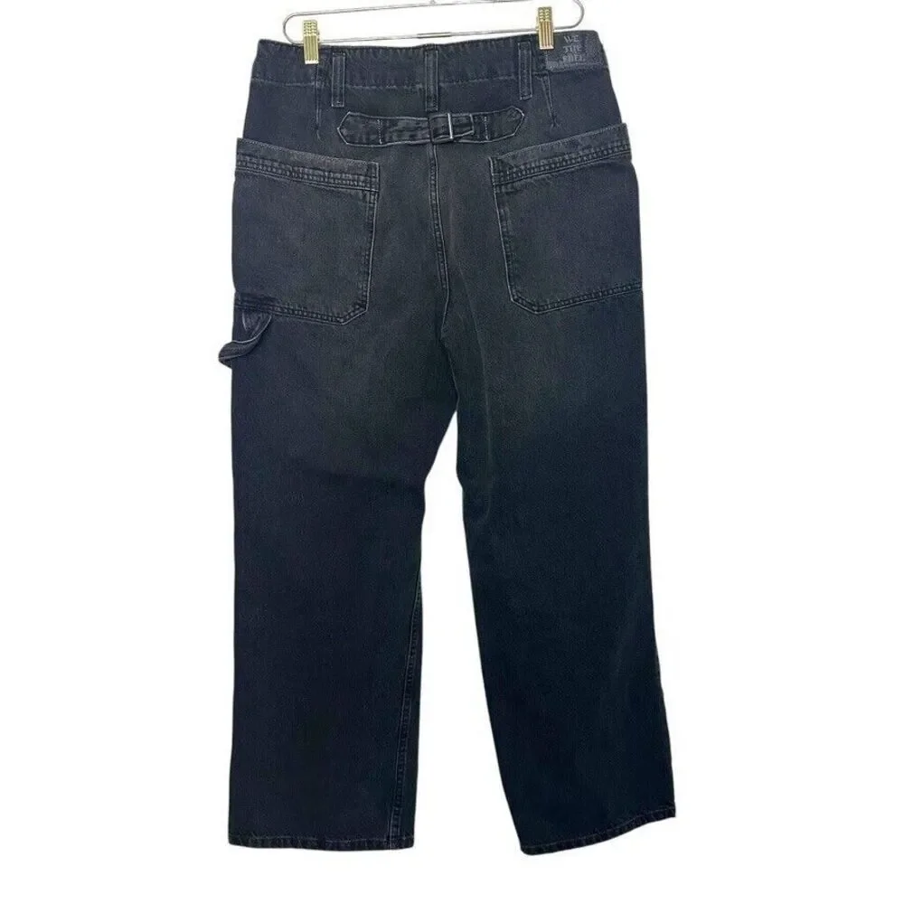 Free People We The Free Major Leagues Cargo Jeans Women 30 Vtg. Black Boho Denim